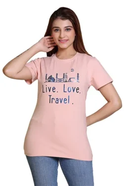 Women Printed T-Shirt W-20-Peach