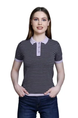 Women’s Polo T-Shirt – Stripper Black & Grey, Allnit 100% Premium Cotton