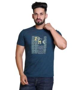 Pulakin Stylish Teal Graphic Round Neck Tee for Men