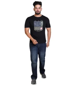 Pulakin Stylish Black Graphic Round Neck Tee for Men