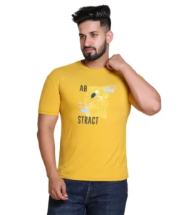 Pulakin Men’s Casual Yellow Printed Round Neck Tee