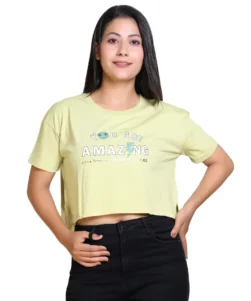 Pulakin Women’s Printed Round Neck Crop T-Shirt