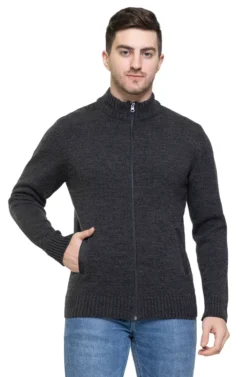 Pulakin Men’s Stylish Solid Acrylic Sweater with Front Zipper