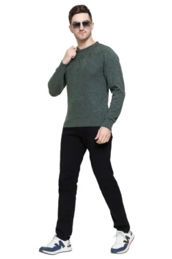 Pulakin Men’s Structured Front Solid Round Neck Sweater – 100% Acrylic