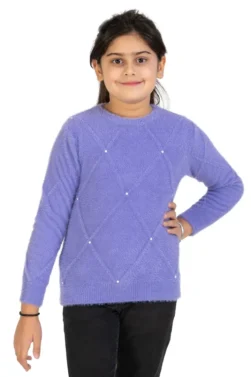 Pulakin Youth Girls’ Solid Color Round Neck Nylon Sweater