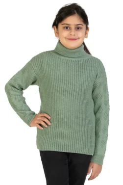 Pulakin Youth Girls’ Solid Color Pista Round Neck Nylon Sweater