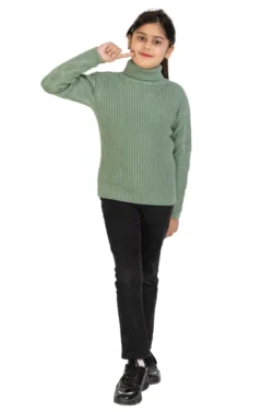 Pulakin Youth Girls’ Solid Color Pista Round Neck Nylon Sweater