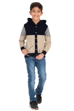 Pulakin Boys’ Cozy Multi-Stripe Acrylic Hoodie Sweater