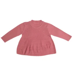 Pulakin Infant Girls’ Soft Acrylic Long Coral Color Sweater – Round Neck